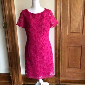 RALPH LAUREN Fuchsia Lace Sheath Short Sleeve Dress 10